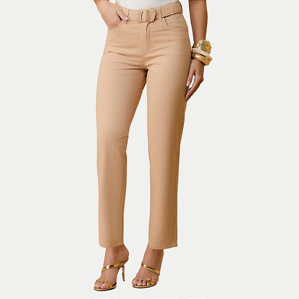 CALÇA OGNUS BRIM COM ELASTANO MOM BEGE FEMININA ADULTO