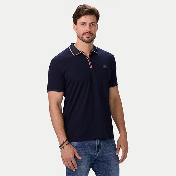 POLO SALLO MANGA CURTA SLIM MISTA AZUL MARINHO MASCULINO ADULTO