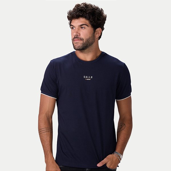 CAMISETA SALLO MANGA CURTA SLIM MISTA SILKADA AZUL MARINHO MASCULINO ADULTO