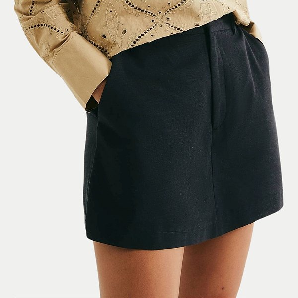 SHORT HERING SAIA ALGODÃO ALFAIATARIA PRETO FEMININO ADULTO