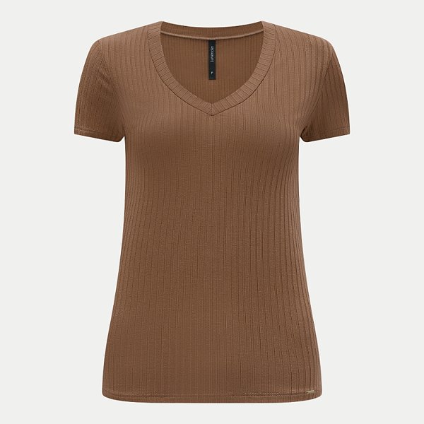BLUSA LUNENDER MANGA CURTA MALHA CANELADA MARROM FEMININO ADULTO