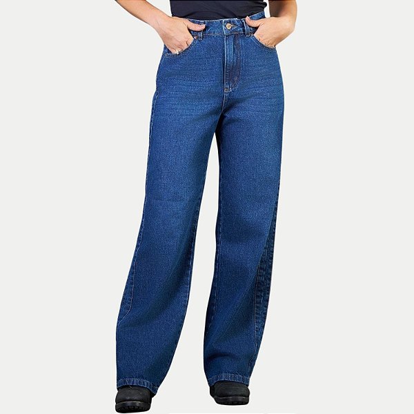 CALÇA LEE JEANS MÉDIO BRUTO WIDE LEG FEMININO ADULTO