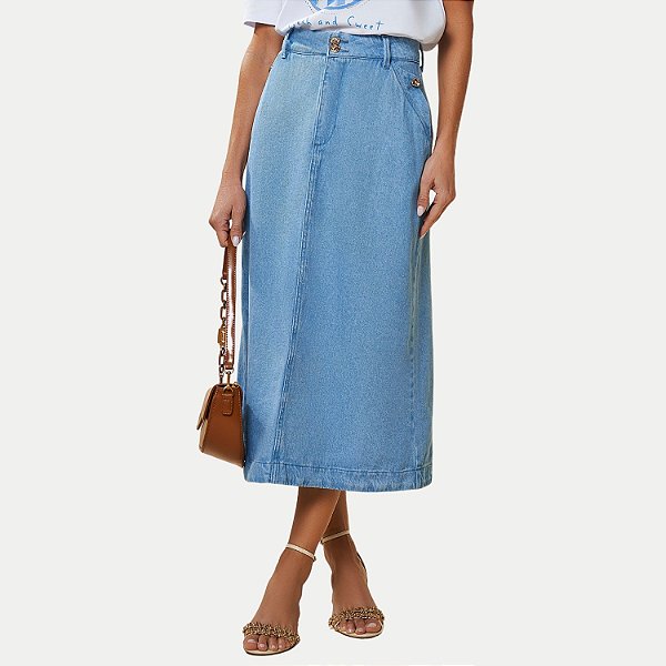 SAIA DOCE TRAMA JEANS COM ELASTANO MIDI FEMININA ADULTO