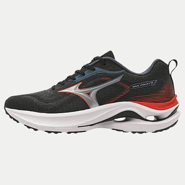 TÊNIS MIZUNO WAVE VITALITY 7 PRETO COM VERMELHO MASCULINO ADULTO