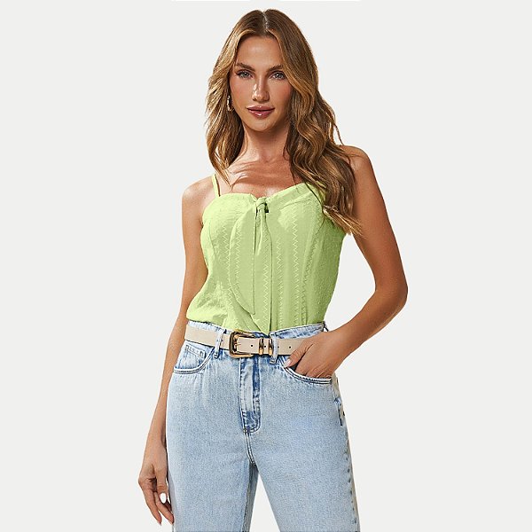 BLUSA DOCE TRAMA REGATA DE VISCOSE VERDE FEMININA ADULTO