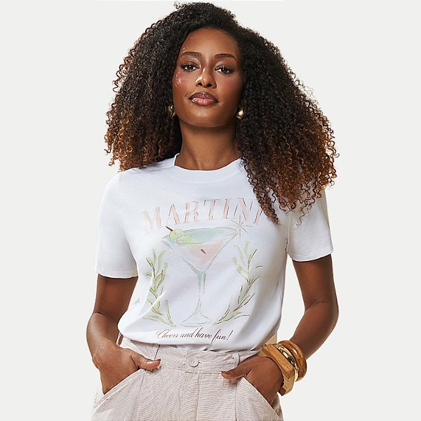 BLUSA DOCE TRAMA MANGA CURTA TSHIRT ALGODÃO SILKADA BRANCA FEMININA ADULTO