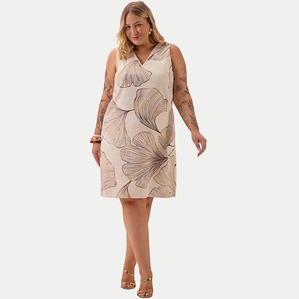 VESTIDO LUNENDER REGATA MAIS MULHER LINHO ESTAMPADO FEMININO ADULTO