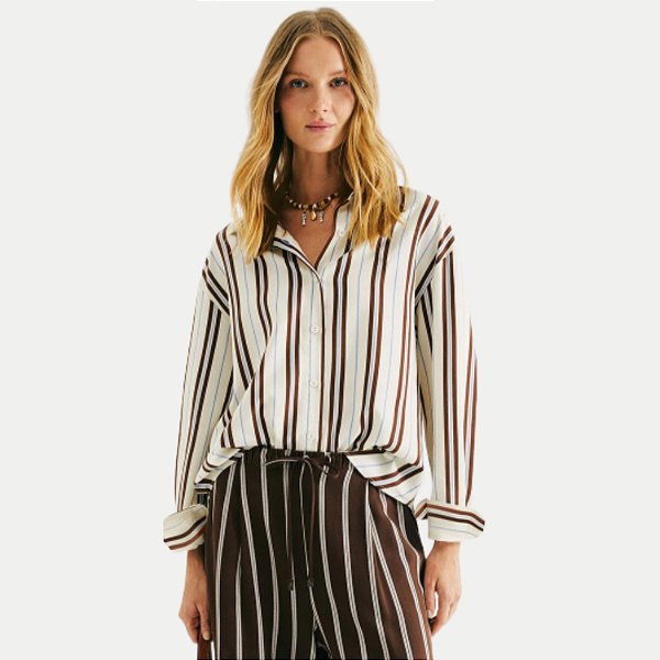 CAMISETE HERING MANGA LONGA COMFORT ALGODÃO LISTRADO MARROM FEMININA ADULTO