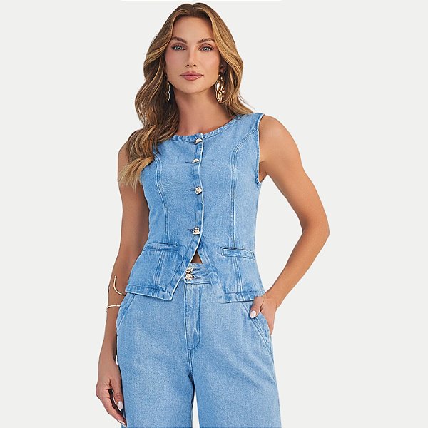 COLETE DOCE TRAMA REGATA JEANS CLARO FEMININO ADULTO