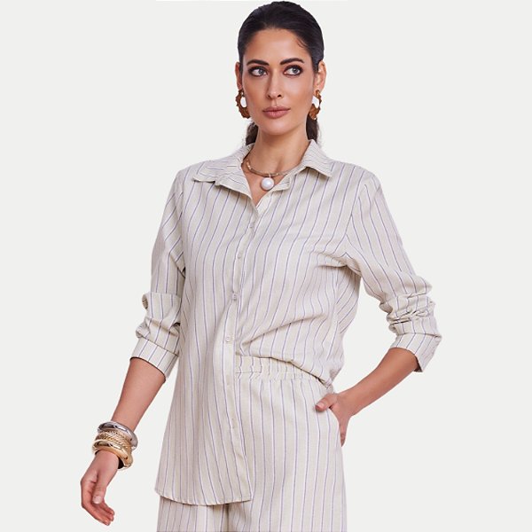 CAMISETE ILICITO MANGA LONGA SLIM LINHO OFFWHITE FEMININA ADULTO