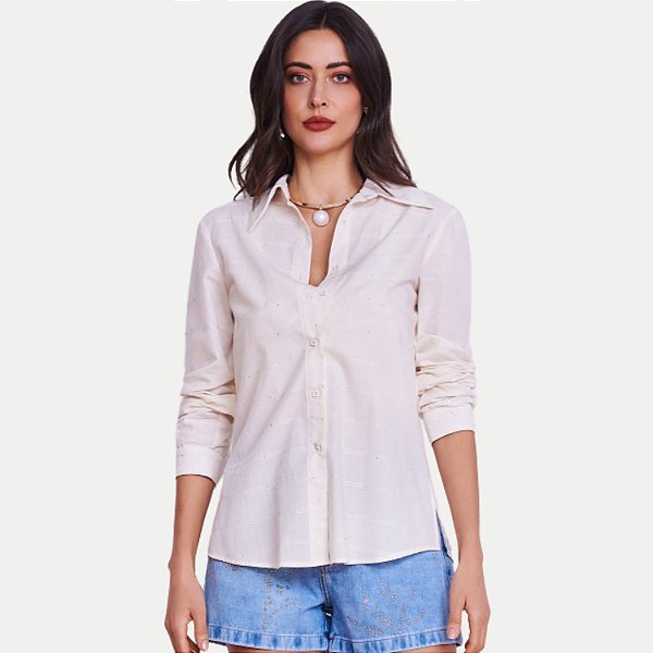 CAMISETE ILICITO MANGA LONGA DE ALGODÃO BEGE FEMININA ADULTO