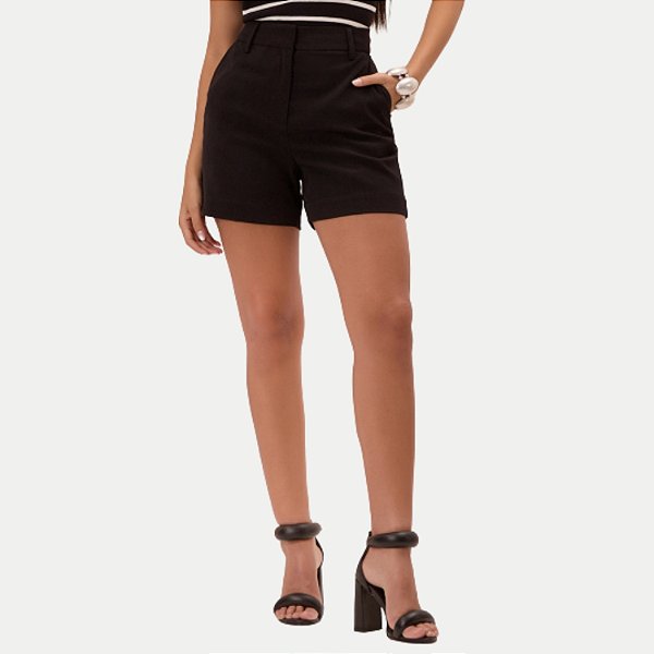 SHORT LUNENDER POLIESTER DE ALFAIATARIA PRETO FEMININO ADULTO