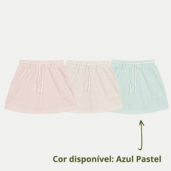 SHORT RANDA MUNDU SAIA MOLETINHO BÁSICO AZUL PASTEL FEMININO INFANTIL
