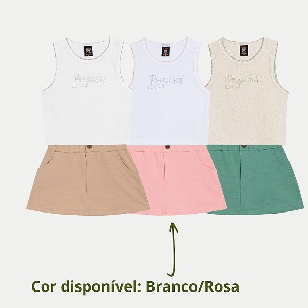 CONJUNTO VERÃO RANDA MUNDU SHORT SAIA E BLUSA REGATA FEMININO INFANTIL