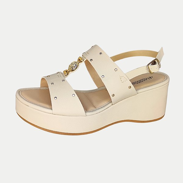 SANDALIA MISSISSIPI ANABELA ALTA MARFIM FEMININA ADULTO