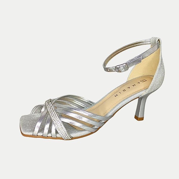 SANDALIA RAMARIM SALTO MÉDIO FESTA PRATA FEMININA ADULTO