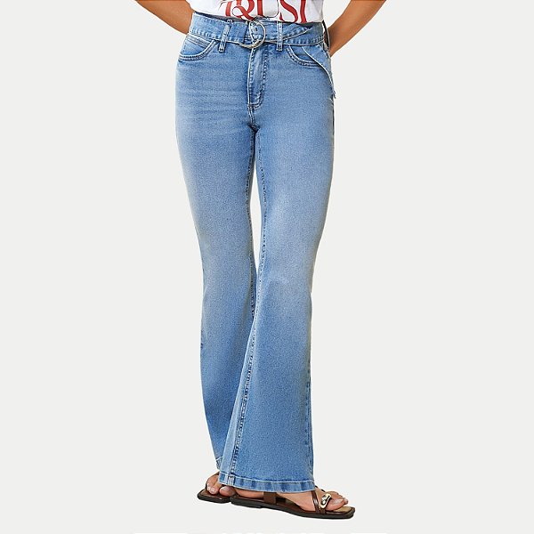 CALÇA DOCE TRAMA JEANS CLARO COM ELASTANO FLARE FEMININA ADULTO