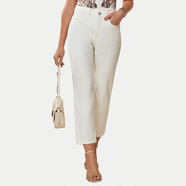 CALÇA DOCE TRAMA BRIM COM ELASTANO CROPPED OFFWHITE FEMININA ADULTO