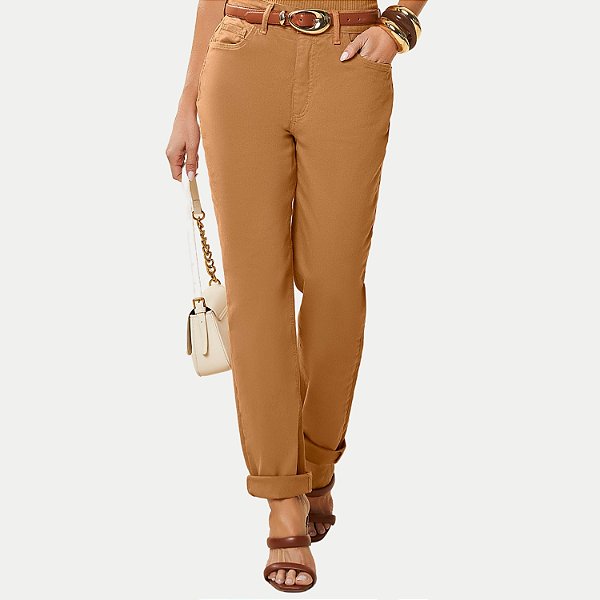 CALÇA DOCE TRAMA BRIM COM ELASTANO  SKINNY MARROM FEMININA ADULTO