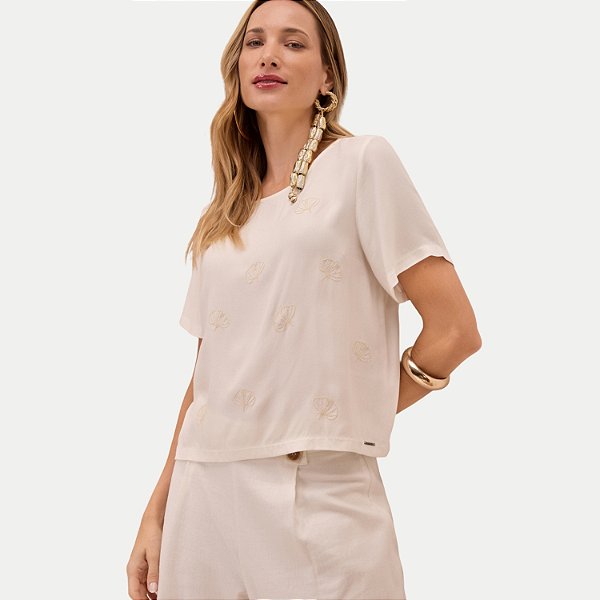 BLUSA LUNENDER MANGA CURTA DE VISCOSE OFFWHITE FEMININA ADULTO