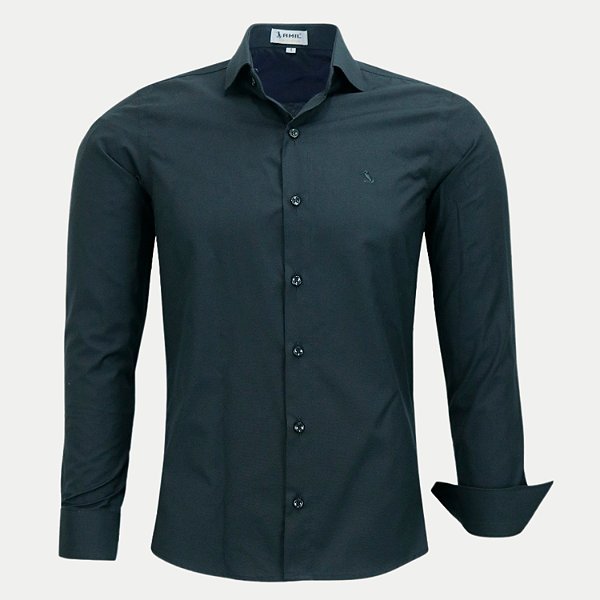 CAMISA AMIL MANGA LONGA SLIM ALGODÃO FIO 60 PRETO MASCULINO ADULTO