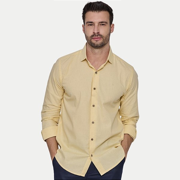 CAMISA AMIL MANGA LONGA COMFORT LINHO AMERELO MASCULINO ADULTO