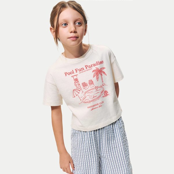 BLUSA HERINGKIDS MAMGA CURTA TSHIRT ALGODÃO SILK ADA OFFWHITE FEMININA INFANTIL