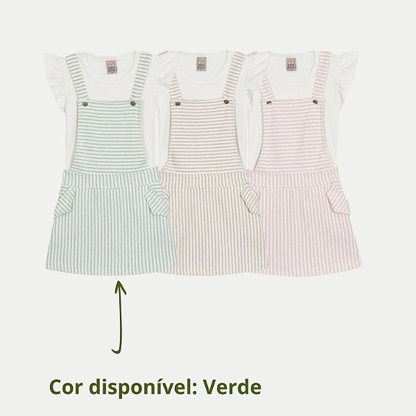CONJUNTO VERÃO RANDA MUNDU SALOPETE E BLUSA BODY VERDE FEMININO INFANTIL