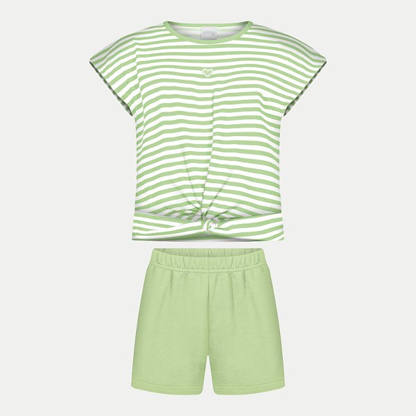 CONJUNTO VERÃO ALAKAZOO SHORT E BLUSA MANGA CURTA VERDE FEMININO INFANTIL
