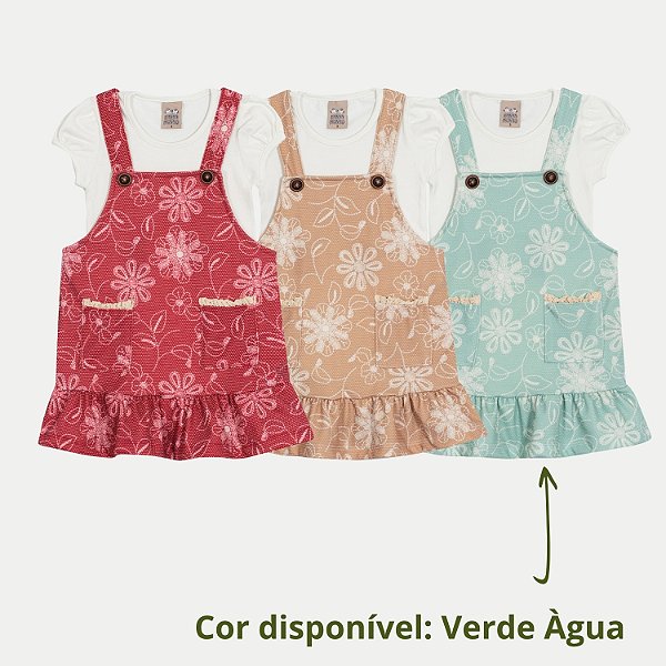CONJUNTO VERÃO RANDA MUNDU SALOPETE E BLUSA MANGA CURTA VERDE FEMININO INFANTIL