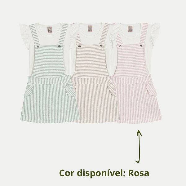 CONJUNTO VERÃO RANDA MUNDU SALOPETE E BLUSA BODY ROSA FEMININO INFANTIL