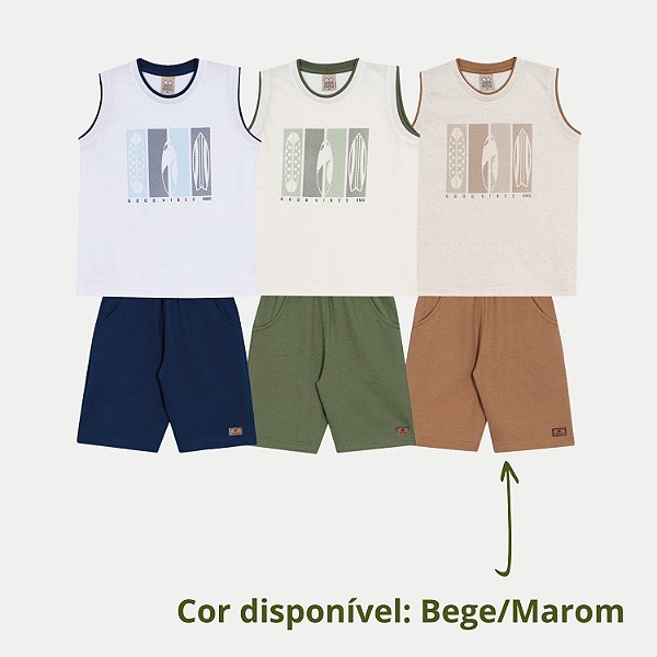 CONJUNTO VERÃO RANDA MUNDU BERMUDA E CAMISETA MARROM  MASCULINO INFANTIL