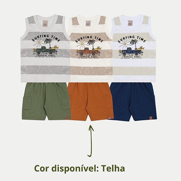 CONJUNTO VERÃO RANDA MUNDU BERMUDA E CAMISETA TELHA MASCULINO INFANTIL