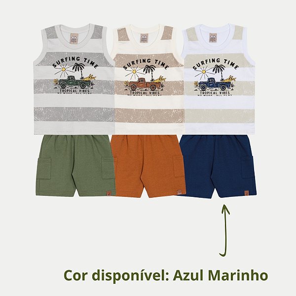 CONJUNTO VERÃO RANDA MUNDU BERMUDA E CAMISETA AZUL MARINHO MASCULINO INFANTIL