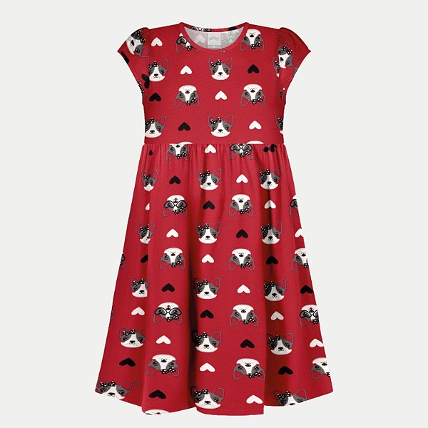 VESTIDO ALAKAZOO MANGA CURTA DE MALHA ESTAMPADA VERMELHO FEMININO INFANTIL
