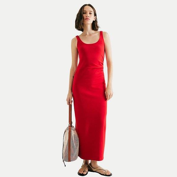 VESTIDO HERING REGATA DE MALHA CANELADA  VERMELHO FEMININO ADULTO