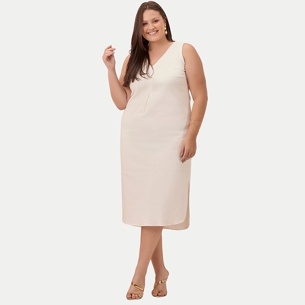 VESTIDO LUNENDER REGATA DE  LINHO OFFWHITE FEMININO ADULTO