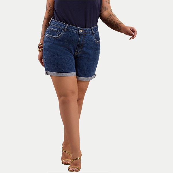 SHORT LUNENDER JEANS MÉDIO COM ELASTANO BÁSICO FEMININO ADULTO