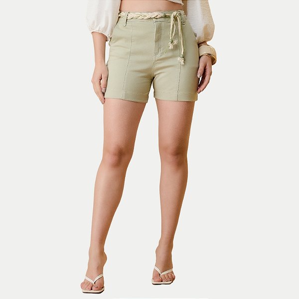 SHORT OGNUS BRIM COM ELASTANO VERDE ESPORTE FINO FEMININO ADULTO