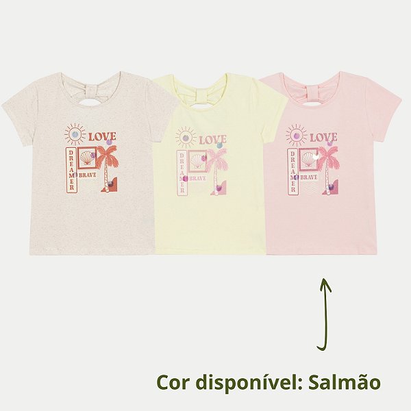 BLUSA RANDA MUNDU MANGA CURTA DE  COTTON SILKADA SALMÃO FEMININA INFANTIL