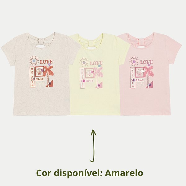 BLUSA RANDA MUNDU MANGA CURTA DE  COTTON SILKADA AMARELA FEMININA INFANTIL