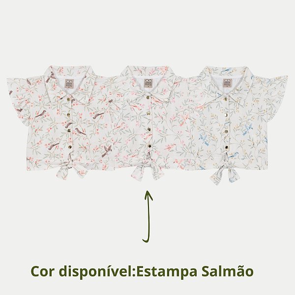 BLUSA RANDA MUNDU MANGA CURTA DE COTTON ESTAMPADA SALMÃO FEMININA INFANTIL