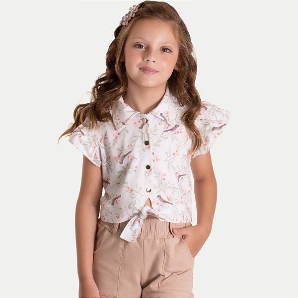 BLUSA RANDA MUNDU MANGA CURTA  COTTON ESTAMPADA MARROM FEMININA INFANTIL