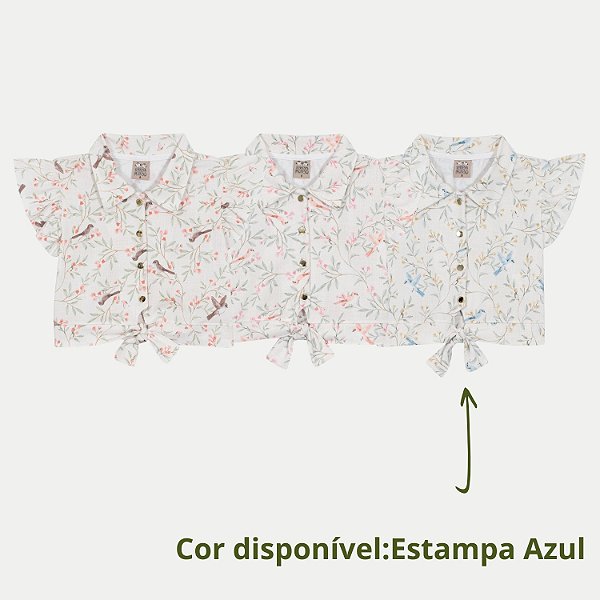 BLUSA RANDA MUNDU MANGA CURTA COTTON ESTAMPADA AZUL FEMININA INFANTIL