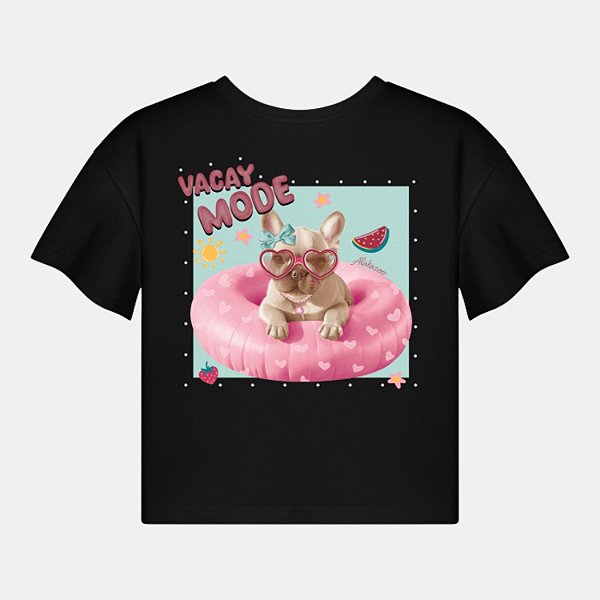 BLUSA ALAKAZOO MAGA CURTA TSHIRT ALGODÃO SILKADA PRETO FEMININA INFANTIL