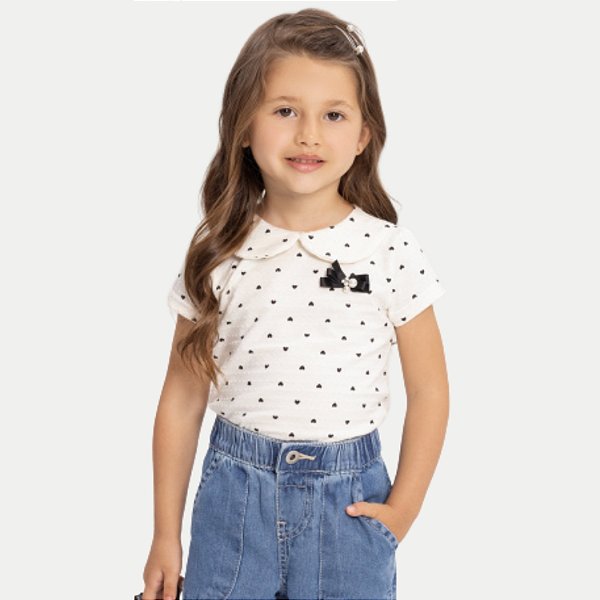 BLUSA ALAKAZOO MANGA CURTA DE MALHA OFFWHITE FEMININA INFANTIL