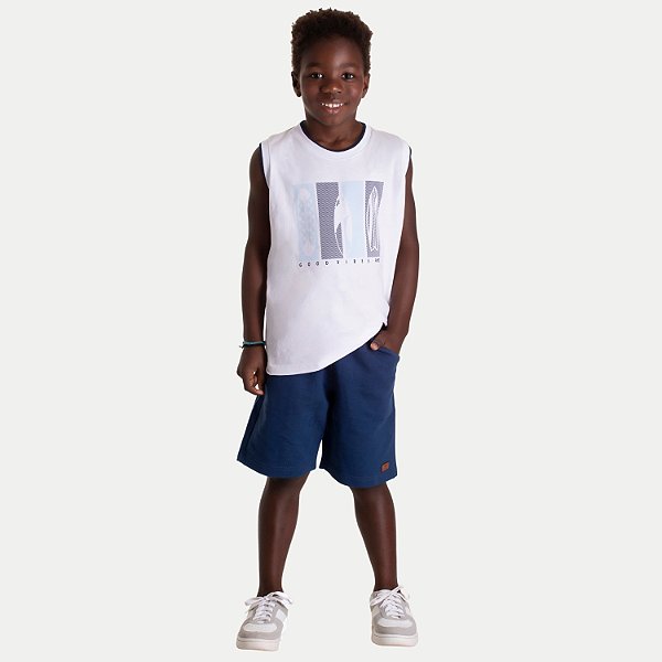 CONJUNTO VERÃO RANDA MUNDU BERMUDA E CAMISETA REGATA AZUL MASCULINO INFANTIL