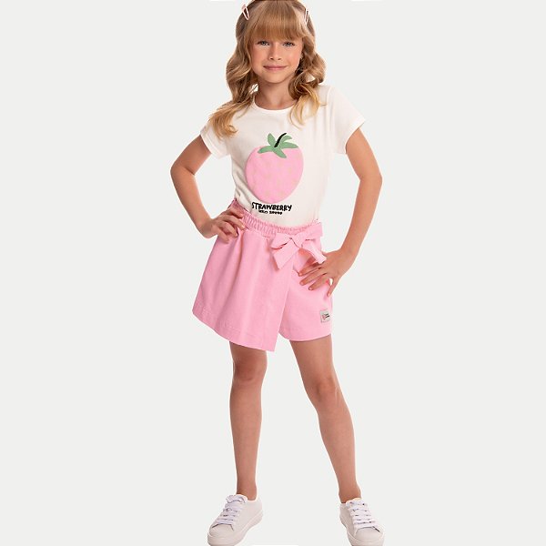 CONJUNTO VERÃO BY GUS SHORT E BLUSA MANGA CURTA BRANCO FEMININO INFANTIL