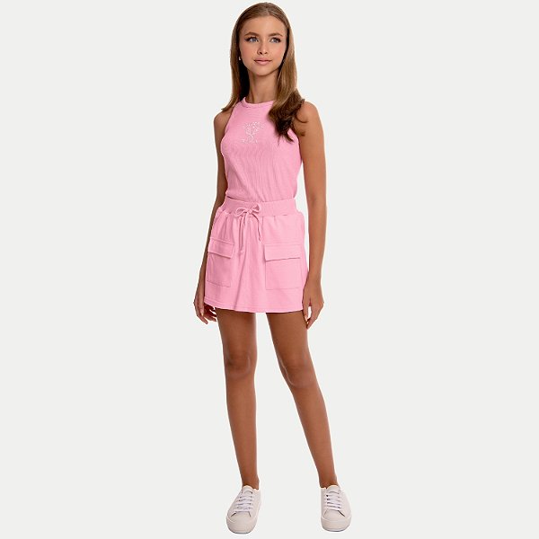CONJUNTO VERÃO BY GUS SAIA E BLUSA REGATA ROSA FEMININO INFANTIL