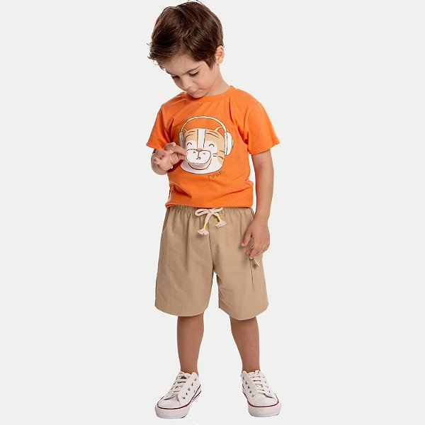 CONJUNTO VERÃO BY GUS BERMUDA E CAMISETA LARANJA MASCULINO INFANTIL